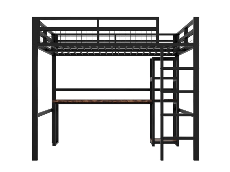  Lit mezzanine 140x200 cm noir - multifonction avec bureau intégré, rangements et usb-c  - Conforama A