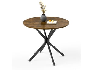 Table à manger ronde - 1 à 4 personnes - marron rustique et noir - pieds en métal stables