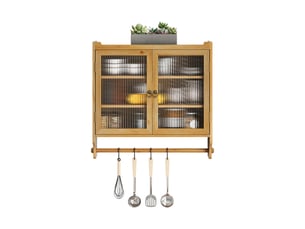 Armoire murale de cuisine avec portes vitrées, étagère et porte-serviettes, mdf, naturel
