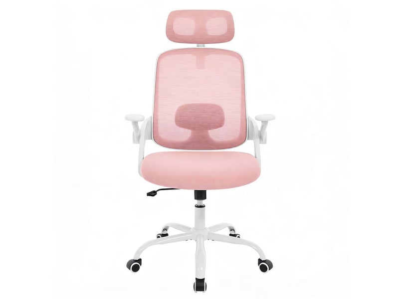  Chaise de bureau 63,5x47x109,5-117,5 cm dossier haut inclinable maille métal rose  - Conforama A