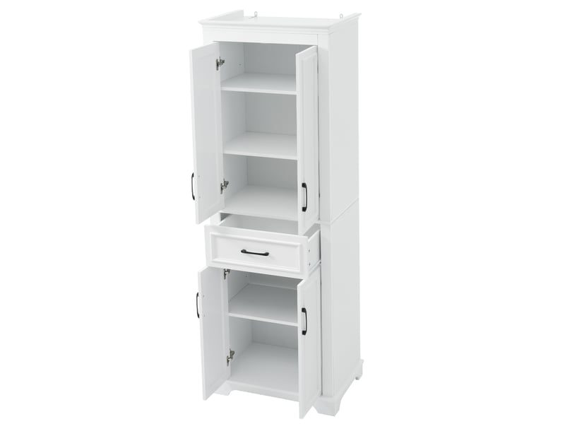  Meuble de salle de bain moderne 60x40x180 cm, portes, tiroir, tablettes réglables, armoire de rangement, mdf blanc  - Conforama A