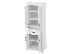 Meuble de salle de bain moderne 60x40x180 cm, portes, tiroir, tablettes réglables, armoire de rangement, mdf blanc