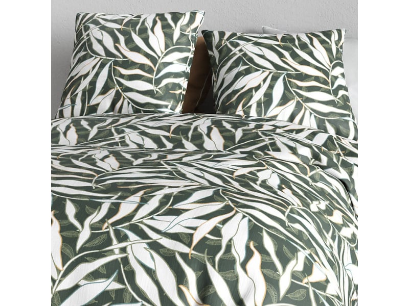  Parure housse de couette 240x220cm + 2 taies motif feuillage vert et blanc 100% coton - filiberte FILIBERTE - Conforama D