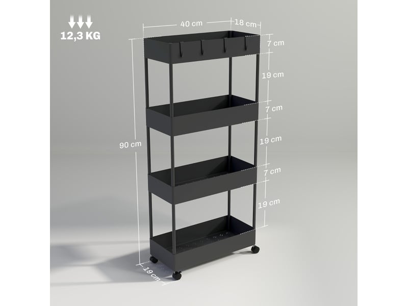  Desserte 40x19x90 cm à 4 niveaux métal noir  - Conforama E