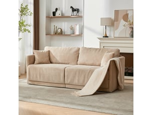 Canapé convertible 2 places à couchage occasionnel avec coussins en velours côtelé beige, 202 × 84 × 62 cm