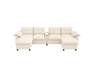Canapé d'angle droit fixe <strong>BGSRYAO</strong> <strong></strong> 6 places Tissu beige