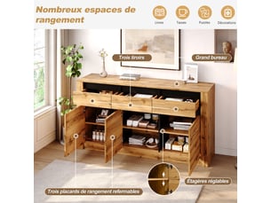 Buffet 4 porte(s) 2 tiroir(s) <strong>ROLIPO</strong> <strong></strong> - 140 cm coloris marron