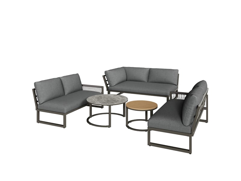  Salon de jardin,123x68x86 cm,6-7 places avec 2 tables,métal et polyester,gris  - Conforama A