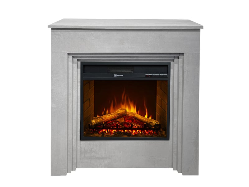  Bellini - cheminée électrique sur pied à effet flamme 96x96x35 cm en bois avec effet béton  - Conforama A