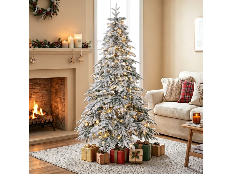  Sapin de noël artificiel enneigé led h.180 cm 350 leds blanc chaud télécommande 8 modes  - Conforama D