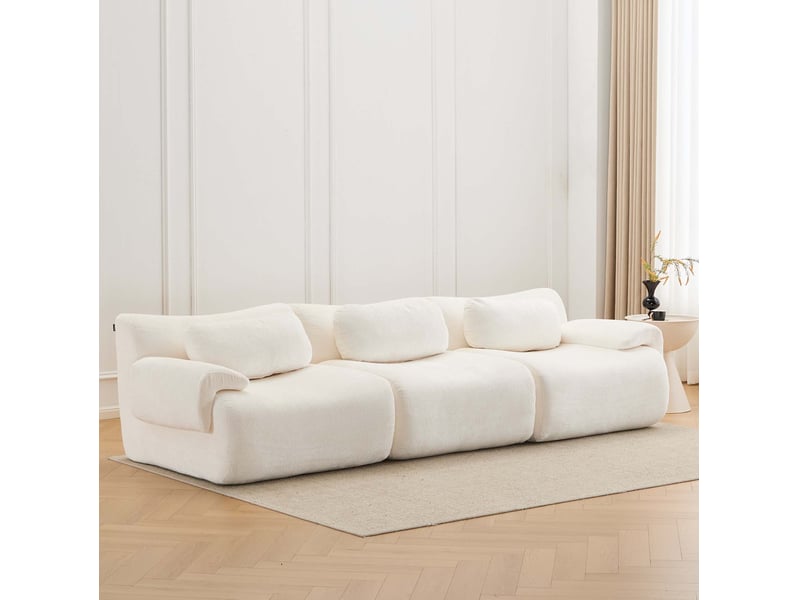  Canapé droit modenvie 3 places design ondulé en chenille blanc 288 x 101 x 69 cm  - Conforama D