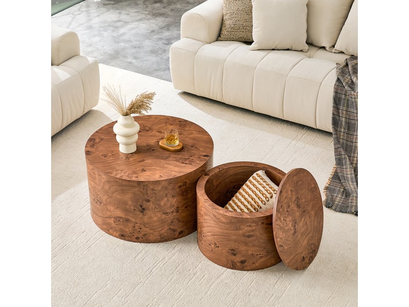  Table basse gigogne ronde 2 pièces 62.8cm et 44cm bois avec rangement caché – style nesting et design chaleureux  - Conforama C