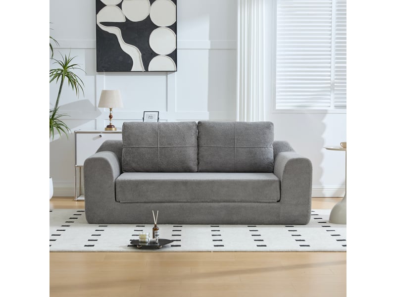  Canapé convertible au sol 2 places pliable  - couchage double, velours gris foncé, 179 × 95 × 79 cm  - Conforama B