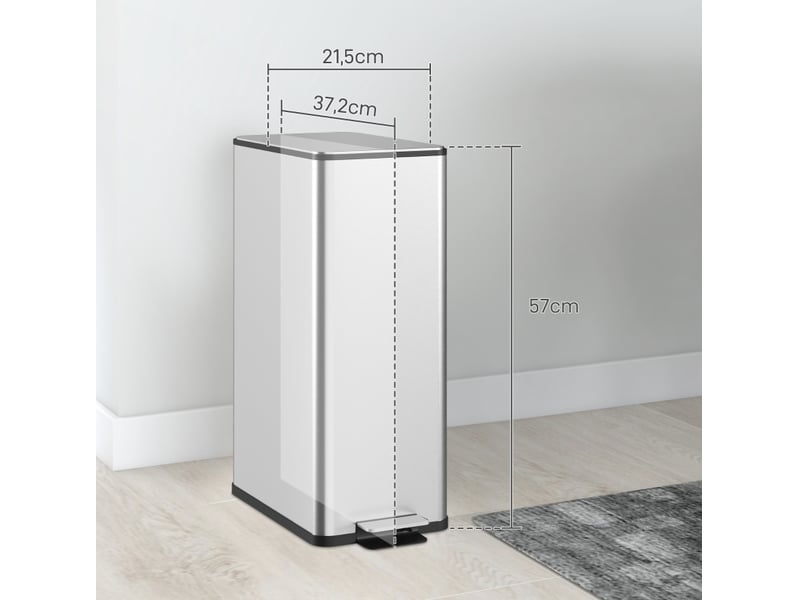  Poubelle à pédale 20 l 21,5 x 37,2 x 57 cm inox argent  - Conforama C