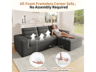 Canapé d'angle modulable en l, velours côtelé gris foncé, canapé nuage sans armature 4 places avec pouf pour salon & appartement