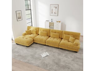 Canapé d'angle, canapé modulable – style cloud, 4 places, pouf amovible, jaune