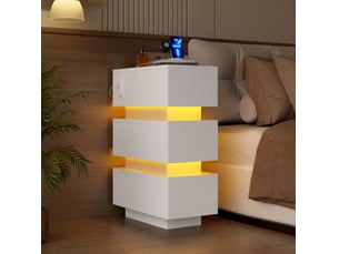 Tables de chevet modenvie étroites lot de 2 avec 3 tiroirs, led, usb et type-c, 20 x 40 x 59,5 cm, blanc