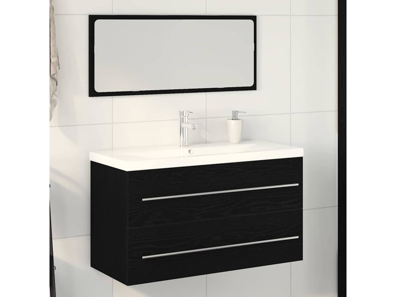  Meuble de lavabo de salle de bain, armoire de bain 3 pc chêne noir cf65497  - Conforama B