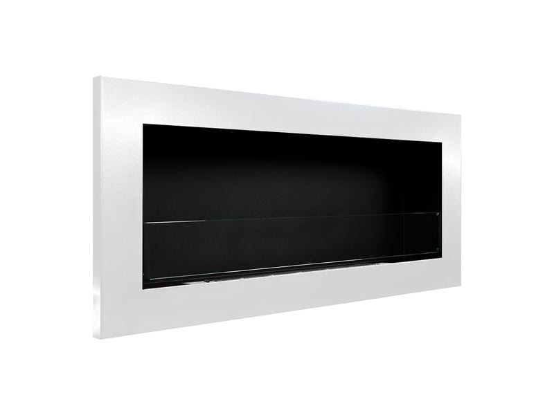  Livorno - cheminée murale bioéthanol 90 x 40 x 12 cm avec brûleur 0,75 l en acier et verre blanc  - Conforama E