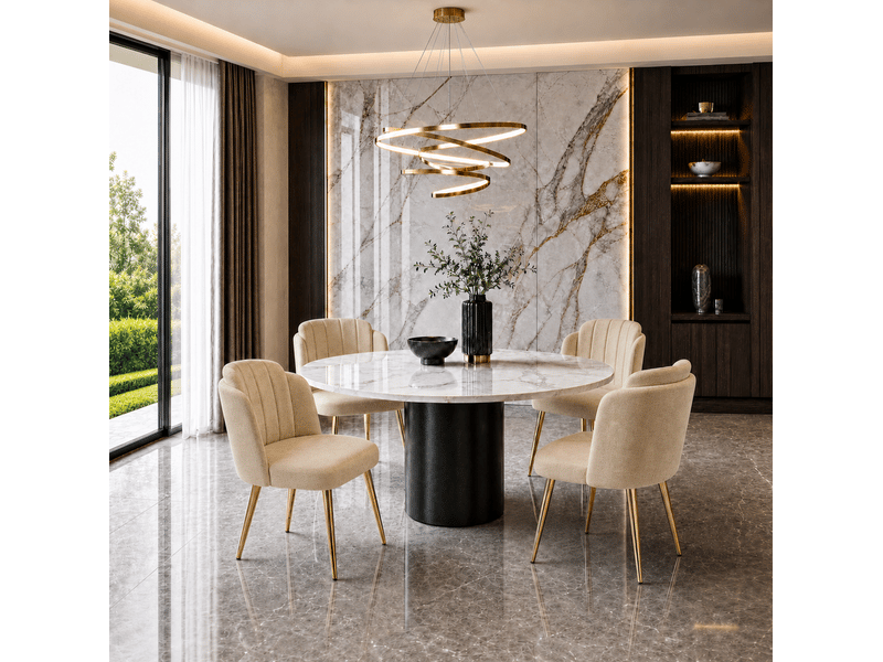 Lot de 4 chaises de salle à manger, dossier courbé, moderne, métal, polyester, couleur marron - Conforama B