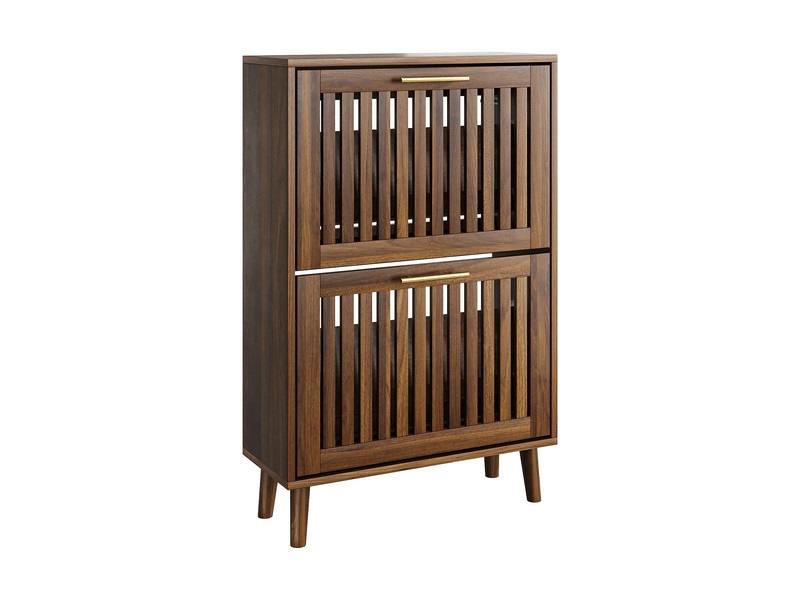  Meuble à chaussures 60x24x93 cm, design moderne avec 2 tiroirs abattants, rangement optimisé pour entrée, finition noyer  - Conforama A