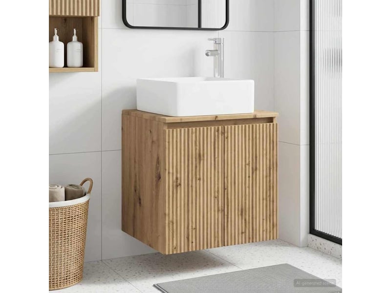 Vanité de lavabo mural, meuble de rangement chêne artisanal 49.5x41x63 cm shl7909 - Conforama B
