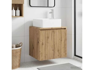Vanité de lavabo mural, meuble de rangement chêne artisanal 49.5x41x63 cm shl7909