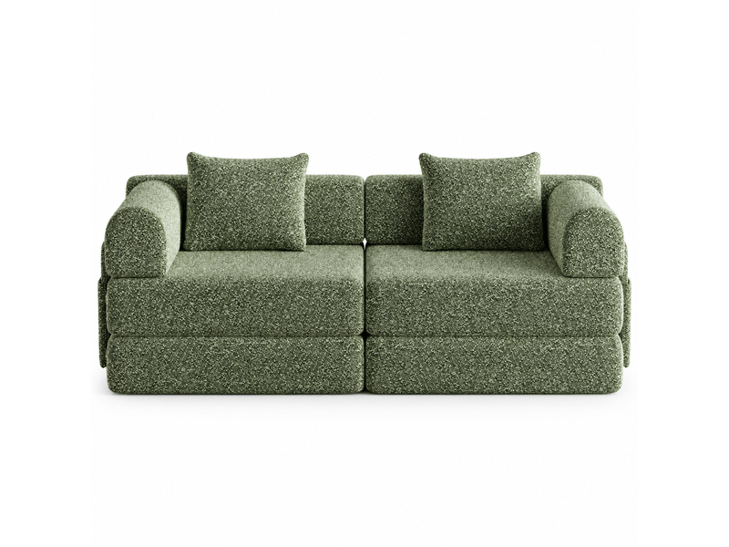  Canapé modulable 2 places 2-en-1 183,8x91,4x69,8 cm, rangement d'accoudoir, configurations multiples, base antidérapante, chenille vert Radiant Stride - Conforama A
