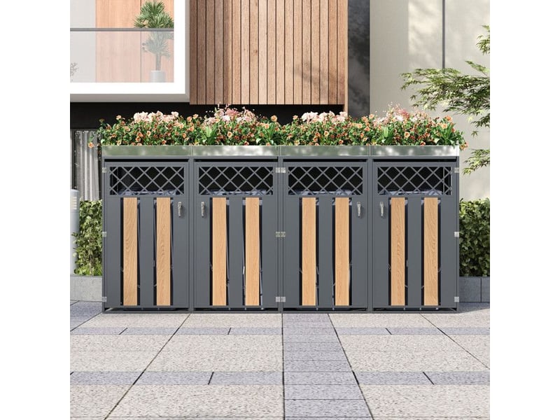  Placard à ordures avec jardinière intégrée - quatre compartiments - verrouillable - ventilation losange - grain de bois bicolore - Conforama B