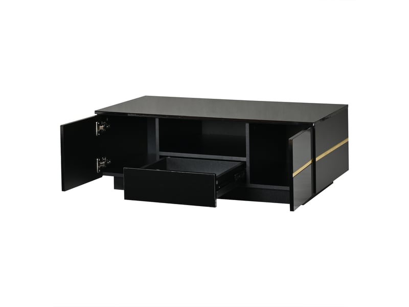  Table basse 100x50x35,5 cm avec led, rangement et accents dorés noire  - Conforama A