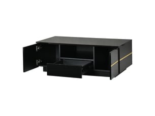 Table basse 100x50x35,5 cm avec led, rangement et accents dorés noire