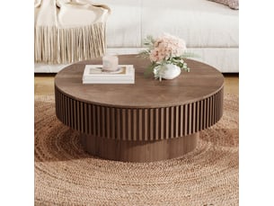 Table basse ronde avec espace de rangement dissimulé et style moderne pour salon, 75 cm, en mdf et bois, noyer
