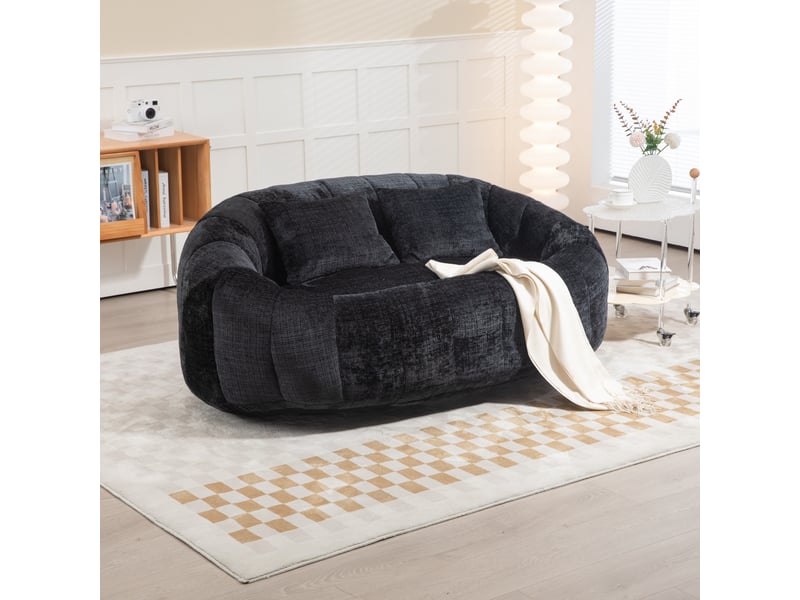  Canapé droit 2 places 144,93x95x62,99 cm, fauteuil poire confortable, meuble de salon pour chambre ou bureau, tissu chenille, noir  - Conforama W