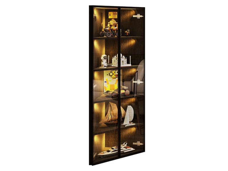  Vitrine d'angle noire avec led 62x35x160 cm, vitrine en verre trempé anti-poussière pour salon et bureau  - Conforama R