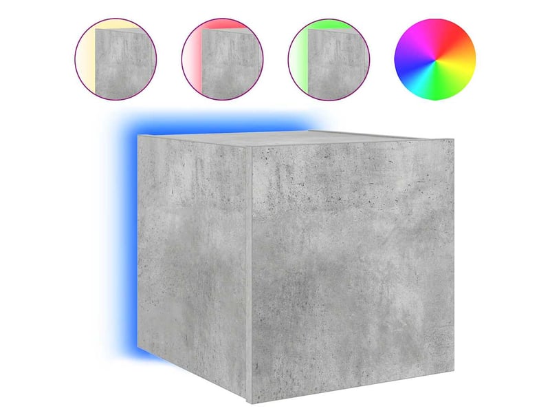  Meuble tv - banc tv - meuble de rangement mural avec lumières led gris béton 30,5x35x30 cm  - Conforama A