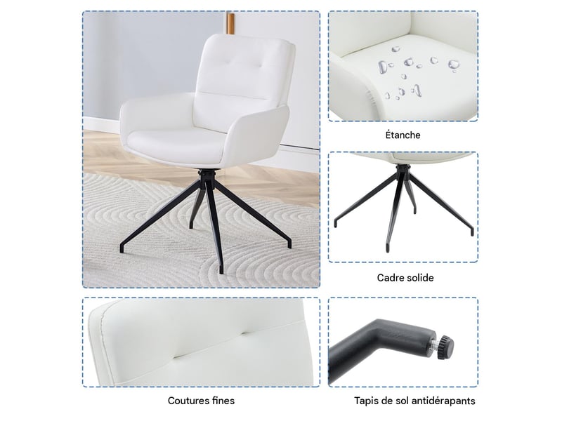  Lot de 2 chaises pivotantes à 360° en similicuir pu, piètement en métal W3658P391038 - Conforama E