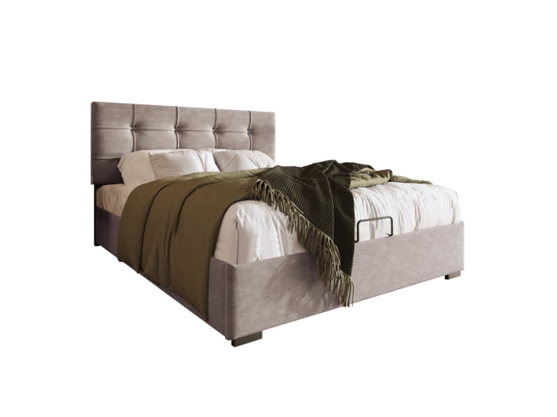 Lit coffre 90x200 en velours gris clair avec rangement hydraulique et sommier à lattes métallique - Conforama A