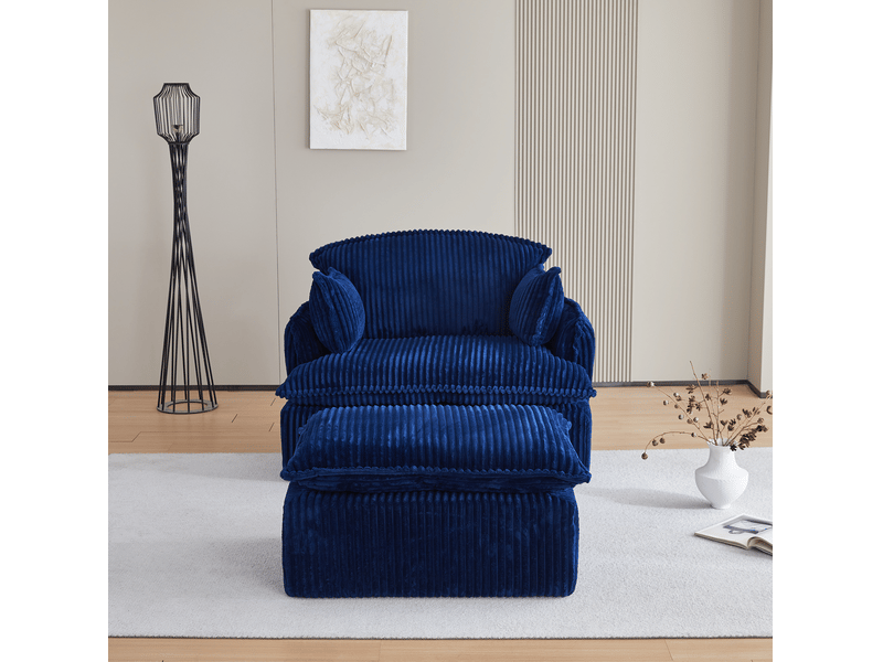 Fauteuil compressé avec pouf en velours côtelé bleu - Conforama B