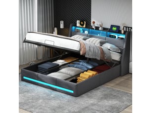 Lit coffre 160x200 cm BURSDANY   coloris gris