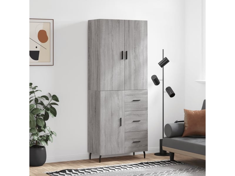  Buffet haut - bahut - meuble de rangement sonoma gris 69,5x34x180 cm bois d'ingénierie  - Conforama B