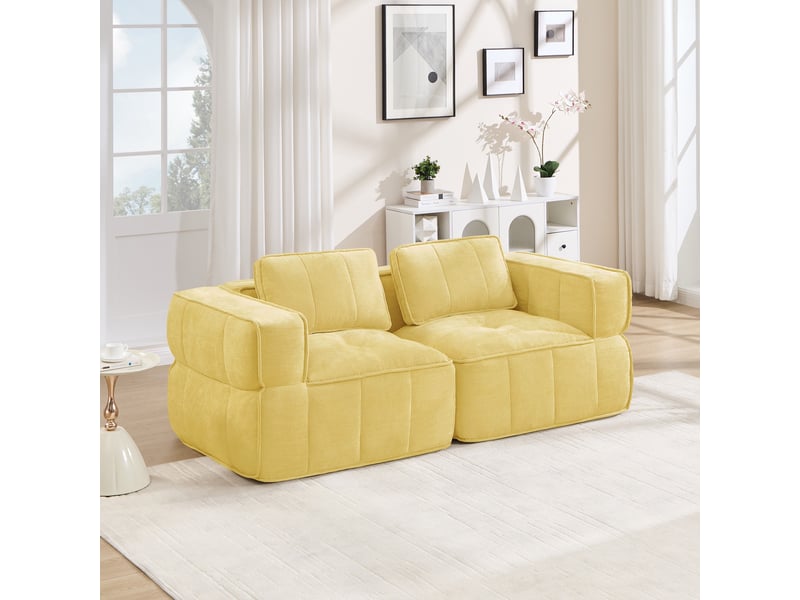  Canapé 2 places - 198x93x67cm - canapé droit modulaire sans cadre en mousse haute densité 32d avec coussins - jaune  - Conforama C