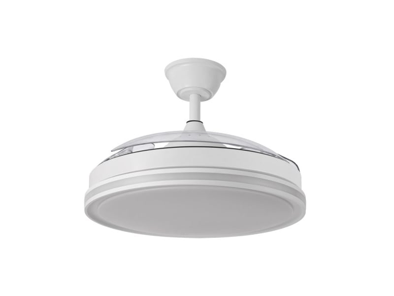  Fabrilamp cacique plafonnier ventilateur led 59 w, 6980 lm, rgb, moteur dc, 3 pales rétractables, ø 107 cm, blanc 246292301 - Conforama E