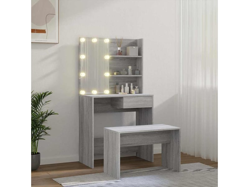  Ensemble de coiffeuse avec led sonoma gris bois d'ingénierie shl53401  - Conforama C