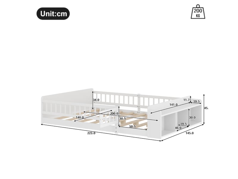  Lit enfant 140 x 200 cm blanc avec rangement ouvert et étagères  - Conforama E