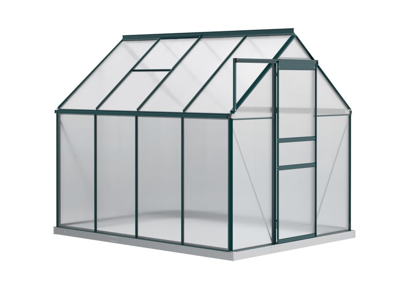  Serre de jardin en polycarbonate, métal et aluminium, anti-uv et coupe-vent, 190 x 253 x 199 cm, verte  - Conforama B