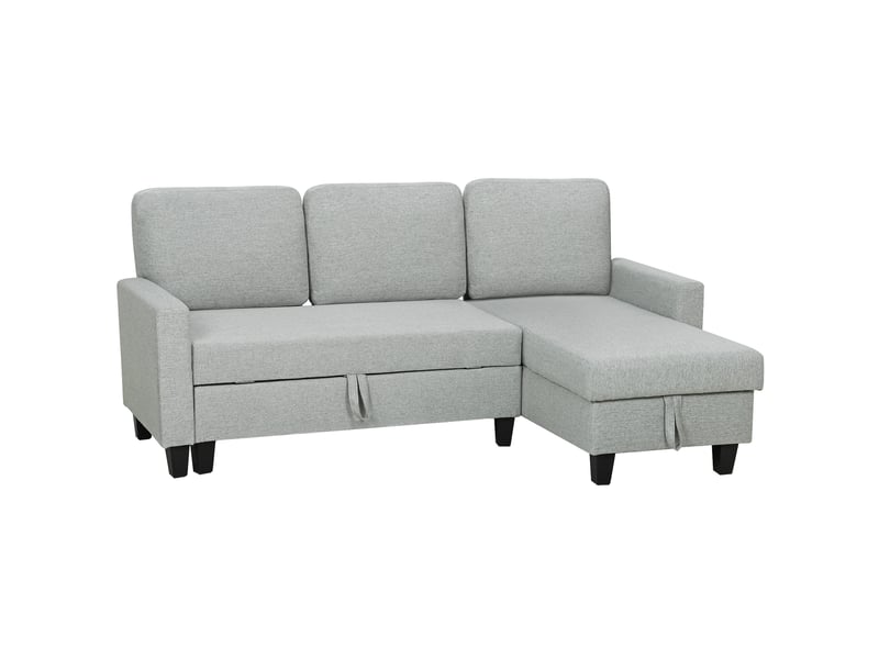Canapé d'angle convertible réversible, canapé-lit 3 places, méridienne, coffre de rangement, 197lx129x 85cm, gris clair - Conforama B