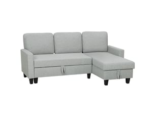 Canapé d'angle convertible réversible, canapé-lit 3 places, méridienne, coffre de rangement, 197lx129x 85cm, gris clair