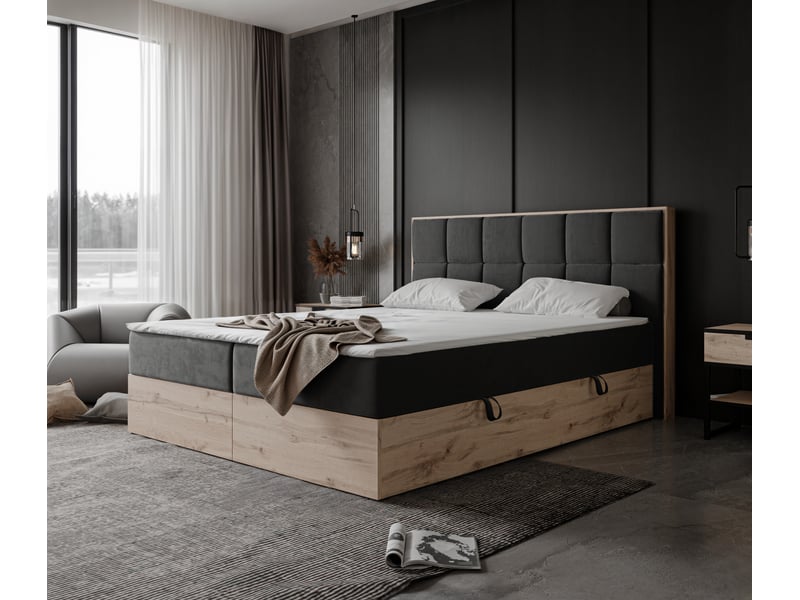  Lit adulte lavio ii - 120x200 cm - matelas ressorts + surmatelas - coffre de rangement - velours dense hydrofuge gris LAVIO II - Conforama B