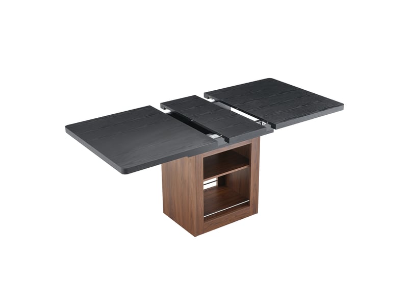  Table extensible avec 2 niveaux de rangement, plateau noir et piètement noyer pour salle à manger, 160 × 80 × 75,5 cm  - Conforama A