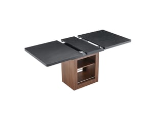 Table extensible avec 2 niveaux de rangement, plateau noir et piètement noyer pour salle à manger, 160 × 80 × 75,5 cm